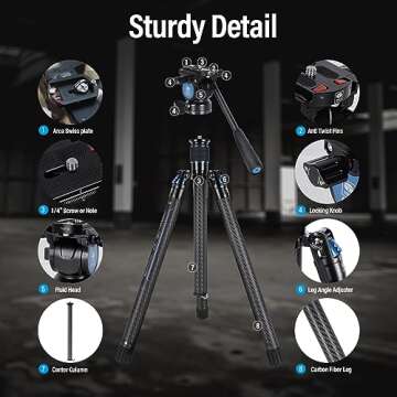 SIRUI Carbon Fiber Tripod Lightweight 2lbs with Panoramic Fluid Head, 59.8” Compact Camera Tripod ...