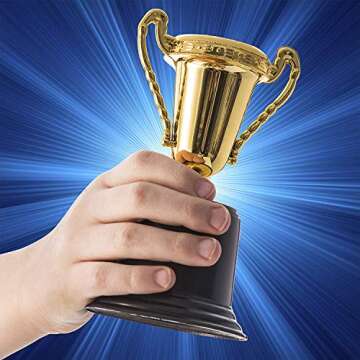 Kicko Plastic Trophies - 12 Pack - 5 Inch - Golden Metallic Bulk Trophies for Kids, Boys and Girls C...