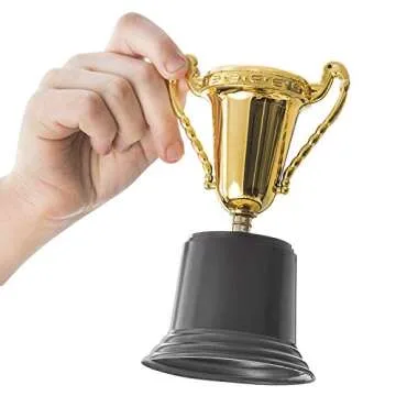 Kicko Plastic Trophies - 12 Pack - 5 Inch - Golden Metallic Bulk Trophies for Kids, Boys and Girls Competition Cups, Awards, Party Favors, Props, Classroom Rewards, Prizes, Games, School Field Day