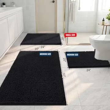 Smiry Luxury Chenille Bathroom Rugs 24x16, Extra Soft and Absorbent Shaggy Bath Mat, Machine Washabl...