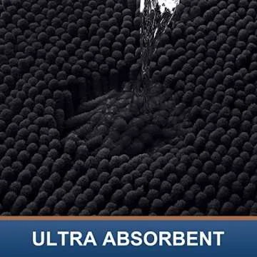 Smiry Luxury Chenille Bathroom Rugs 24x16, Extra Soft and Absorbent Shaggy Bath Mat, Machine Washable, Non-Slip Plush Carpet Runner for Tub, Shower, and Floor, Home Decor Accessories, Black