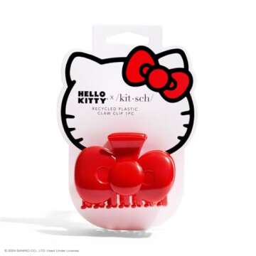 Hello Kitty x Kitsch Recycled Plastic Bow Shape Hair Claw, Medium Claw Clips for Women and Girls, Cu...