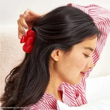 Hello Kitty x Kitsch Recycled Plastic Bow Shape Hair Claw, Medium Claw Clips for Women and Girls, Cute Valentines Day Gift for Her, 1pc (Red) - Valentines Day Gifts