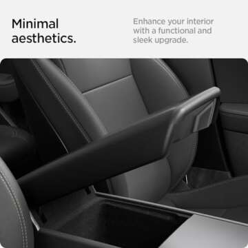 Spigen Center Console Non-Slip Armrest Cover Designed for New Tesla Model Y 2025 Refresh (Juniper) & Tesla Model 3 2025/2024 Refresh (Highland) with EZ Snap On Instant Install - Black