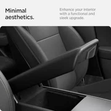 Spigen Center Console Non-Slip Armrest Cover Designed for New Tesla Model Y 2025 Refresh (Juniper) & Tesla Model 3 2025/2024 Refresh (Highland) with EZ Snap On Instant Install - Black