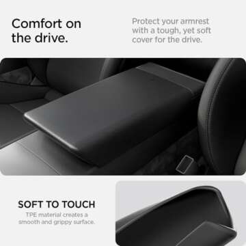Spigen Center Console Non-Slip Armrest Cover Designed for New Tesla Model Y 2025 Refresh (Juniper) & Tesla Model 3 2025/2024 Refresh (Highland) with EZ Snap On Instant Install - Black