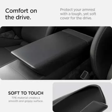 Spigen Center Console Non-Slip Armrest Cover Designed for New Tesla Model Y 2025 Refresh (Juniper) & Tesla Model 3 2025/2024 Refresh (Highland) with EZ Snap On Instant Install - Black