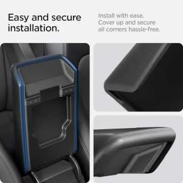 Spigen Center Console Non-Slip Armrest Cover Designed for New Tesla Model Y 2025 Refresh (Juniper) & Tesla Model 3 2025/2024 Refresh (Highland) with EZ Snap On Instant Install - Black