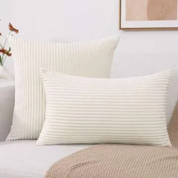 Mecatny Corduroy Decorative Throw Pillow Covers 18x18 Set of 2 for Sofa Bedroom Living Room, Stylish...