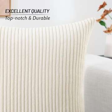 Mecatny Corduroy Decorative Throw Pillow Covers 18x18 Set of 2 for Sofa Bedroom Living Room, Stylish Soft Striped Couch Pillow Covers for Home Decor, Cream White