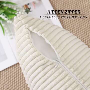 Mecatny Corduroy Decorative Throw Pillow Covers 18x18 Set of 2 for Sofa Bedroom Living Room, Stylish Soft Striped Couch Pillow Covers for Home Decor, Cream White