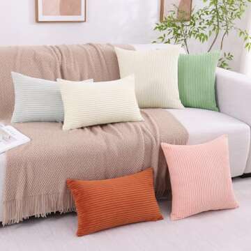 Mecatny Corduroy Decorative Throw Pillow Covers 18x18 Set of 2 for Sofa Bedroom Living Room, Stylish Soft Striped Couch Pillow Covers for Home Decor, Cream White