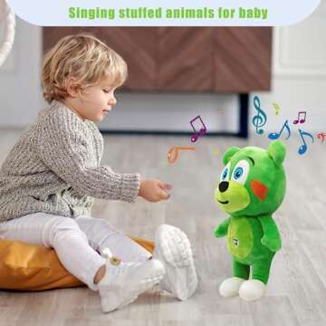 Verceco Singing Stuffed Animals Green Bear Music Plush Toys for Toddler 1-3 Stuffed Bear Plushies Toys for Kids Birthday 12" (Bear)