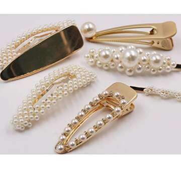 12PCS Pearls Hair Clips Elegant Hair Accessories for Girls Women Lady Bridal Weeding White Pearl Hairpins Clips Rhinestones Hair Barrettes (Gold Hair Clips)