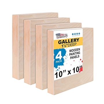 U.S. Art Supply 10" x 10" Birch Wood Paint Pouring Panel Boards, Gallery 1-1/2" Deep Cradle (Pack of...