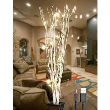 LIGHTSHARE 36Inch 16LED Natural Willow Twig Lighted Branch for Home Decoration, USB Plug-in and Battery Powered