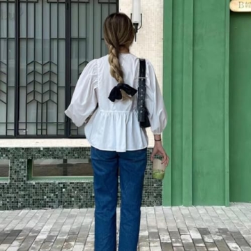 ABYOVRT Tie Front Puff Sleeve Blouse for Stylish Women