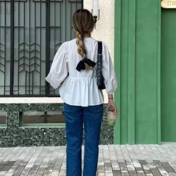 ABYOVRT Tie Front Puff Sleeve Blouse for Stylish Women