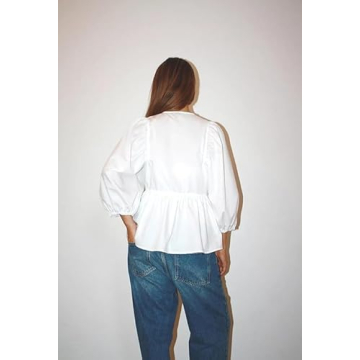 ABYOVRT Tie Front Puff Sleeve Blouse for Stylish Women