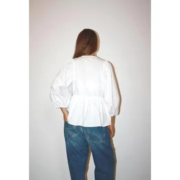 ABYOVRT Tie Front Puff Sleeve Blouse for Stylish Women