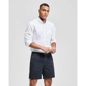 maamgic Men's Classic-fit 7" Cotton Casual Golf Shorts Elastic Waistband with Multi-Pocket Daily Wear Walking Summer Outfit Navy Blue 34