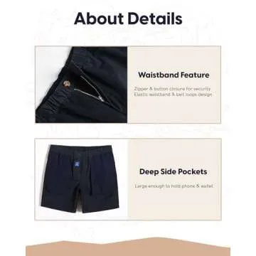 maamgic Men's Classic-fit 7" Cotton Casual Golf Shorts Elastic Waistband with Multi-Pocket Daily Wear Walking Summer Outfit Navy Blue 34