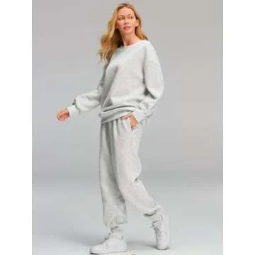 AUTOMET Sweatsuits for Women Set 2 Piece Outfits Oversized Sweatshirt Fall Outfits 2025 Lounge Sets Pullover Casual Trendy Y2k Clothing Sweatpants with Pockets Grey XL