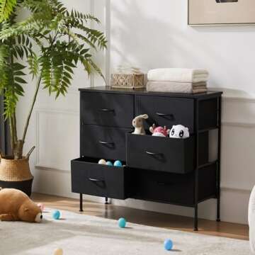 Sweetcrispy 6 Drawer Dresser for Bedroom, Fabric Chest of Drawers Dressers, Storage Tower Unit with ...