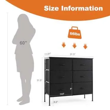 Sweetcrispy 6 Drawer Dresser for Bedroom, Fabric Chest of Drawers Dressers, Storage Tower Unit with Fabric Bins, Bedroom Dresser for Closet, Living Room, Hallway, Wood Top, Steel Frame, Black