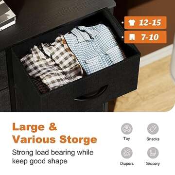 Sweetcrispy 6 Drawer Dresser for Bedroom, Fabric Chest of Drawers Dressers, Storage Tower Unit with Fabric Bins, Bedroom Dresser for Closet, Living Room, Hallway, Wood Top, Steel Frame, Black