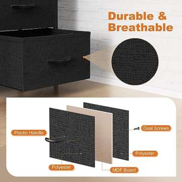 Sweetcrispy 6 Drawer Dresser for Bedroom, Fabric Chest of Drawers Dressers, Storage Tower Unit with Fabric Bins, Bedroom Dresser for Closet, Living Room, Hallway, Wood Top, Steel Frame, Black