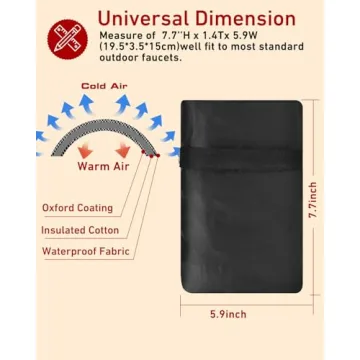 Outdoor Faucet Covers for Winter Freeze Protection - 3 Pack, Thickened Insulated Pipe Covers for Outside, Reusable Waterproof Spigot Covers, 7.7" H x 5.9" W, Black