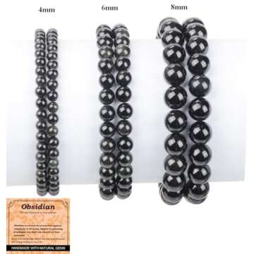 Massive Beads Black Obsidian Handmade Yoga Stretch Bracelet for Energy Healing Gifts