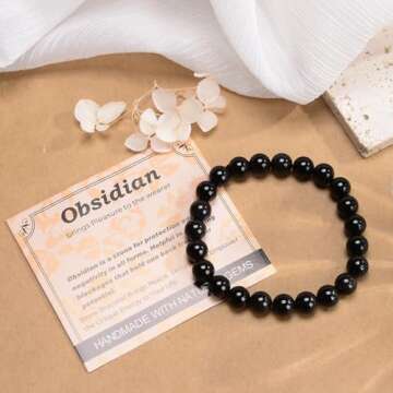 Massive Beads Black Obsidian Bracelet for Healing Energy