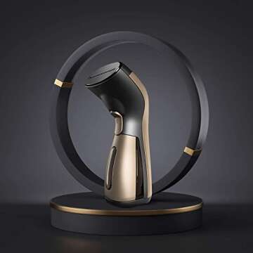 iSteam Steamer for Clothes [Luxury Edition] Powerful Dry Steam. Multi-Task: Fabric Wrinkle Remover- Clean- Refresh. Handheld Clothing Accessory. for All Kind of Garments. Home/Travel [MS208 Gold]