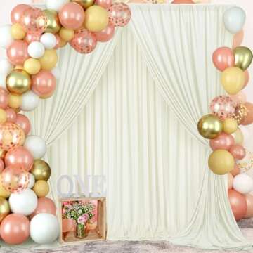 40 ft x 10 ft Wrinkle Free Ivory Backdrop Curtain for Wedding Parties, Polyester Ivory Photo Backdrop Drapes 8 Panels 5x10ft for Baby Shower Photoshoot Engagement Birthday Party Photography Background