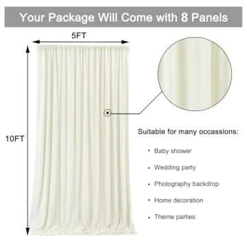 40 ft x 10 ft Wrinkle Free Ivory Backdrop Curtain for Wedding Parties, Polyester Ivory Photo Backdrop Drapes 8 Panels 5x10ft for Baby Shower Photoshoot Engagement Birthday Party Photography Background