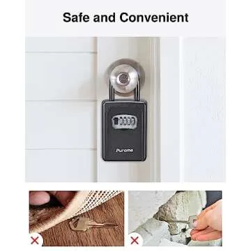 Puroma Lock Box, Large Key Lock Box Resettable Combination Lockbox, Portable Wall Mount Lockbox Waterproof Security Safe Box for Outside Outdoor Home Office Door Handle House Key, Pure Black (1 Pack)