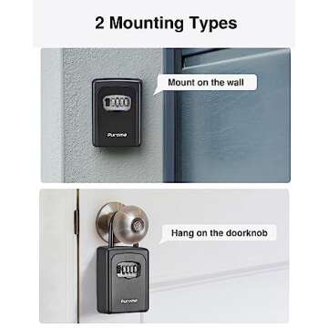 Puroma Lock Box, Large Key Lock Box Resettable Combination Lockbox, Portable Wall Mount Lockbox Waterproof Security Safe Box for Outside Outdoor Home Office Door Handle House Key, Pure Black (1 Pack)