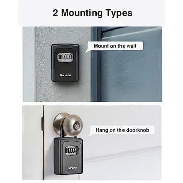Puroma Lock Box, Large Key Lock Box Resettable Combination Lockbox, Portable Wall Mount Lockbox Waterproof Security Safe Box for Outside Outdoor Home Office Door Handle House Key, Pure Black (1 Pack)