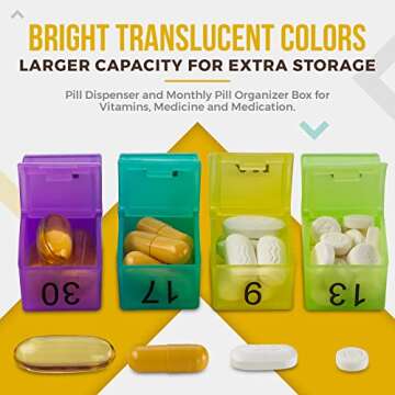 Pill Organizer Monthly - 31 Day Am/Pm Daily 32 Pill Cases for Each Day, Organizer Box for Vitamins, ...