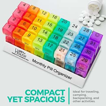 Pill Organizer Monthly - 31 Day Am/Pm Daily 32 Pill Cases for Each Day, Organizer Box for Vitamins, Medicine and Medication