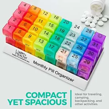 Pill Organizer Monthly - 31 Day Am/Pm Daily 32 Pill Cases for Each Day, Organizer Box for Vitamins, Medicine and Medication