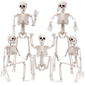 XIMISHOP 5pcs Halloween Skeleton Decoration - Full Body Posable Halloween Hanging Skeleton Decoratio...