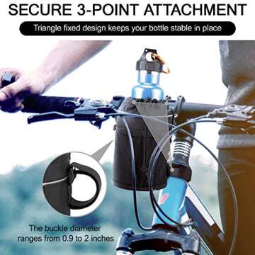 MIZATTO Bike Cup Holder - 2 Pack Water Bottle for Universal Holders Bike, Boat, UTV/ATV, Scooter, Wheelchair etc Cage with Net Pocket and Cord Lock (Black)