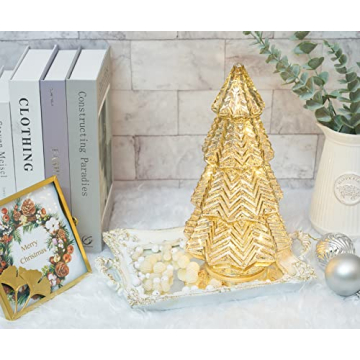 Lamris Tabletop Christmas Tree Timer Lighted 12 Inches Silver Mercury Glass Xmas Trees Decorations Table Centerpiece Mantel Window Home Decor