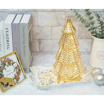 Lamris Tabletop Christmas Tree Timer Lighted 12 Inches Silver Mercury Glass Xmas Trees Decorations Table Centerpiece Mantel Window Home Decor