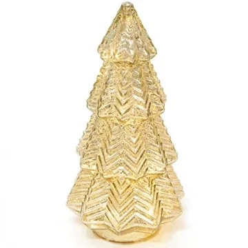 Lamris Tabletop Christmas Tree Timer Lighted 12 Inches Silver Mercury Glass Xmas Trees Decorations Table Centerpiece Mantel Window Home Decor