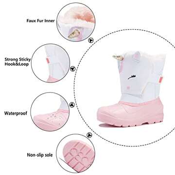 MORENDL Toddler Girls Snow Boots Insulated Waterproof Omni-Heat Winter Boots with Cute Unicorn Print...