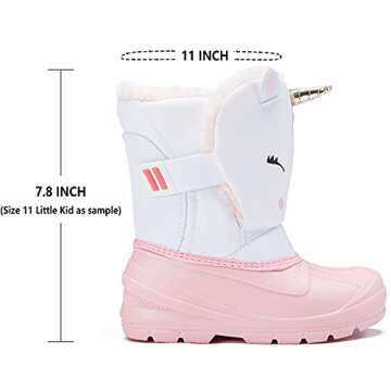 MORENDL Toddler Girls Snow Boots Insulated Waterproof Omni-Heat Winter Boots with Cute Unicorn Print White Pink 5 US Toddler